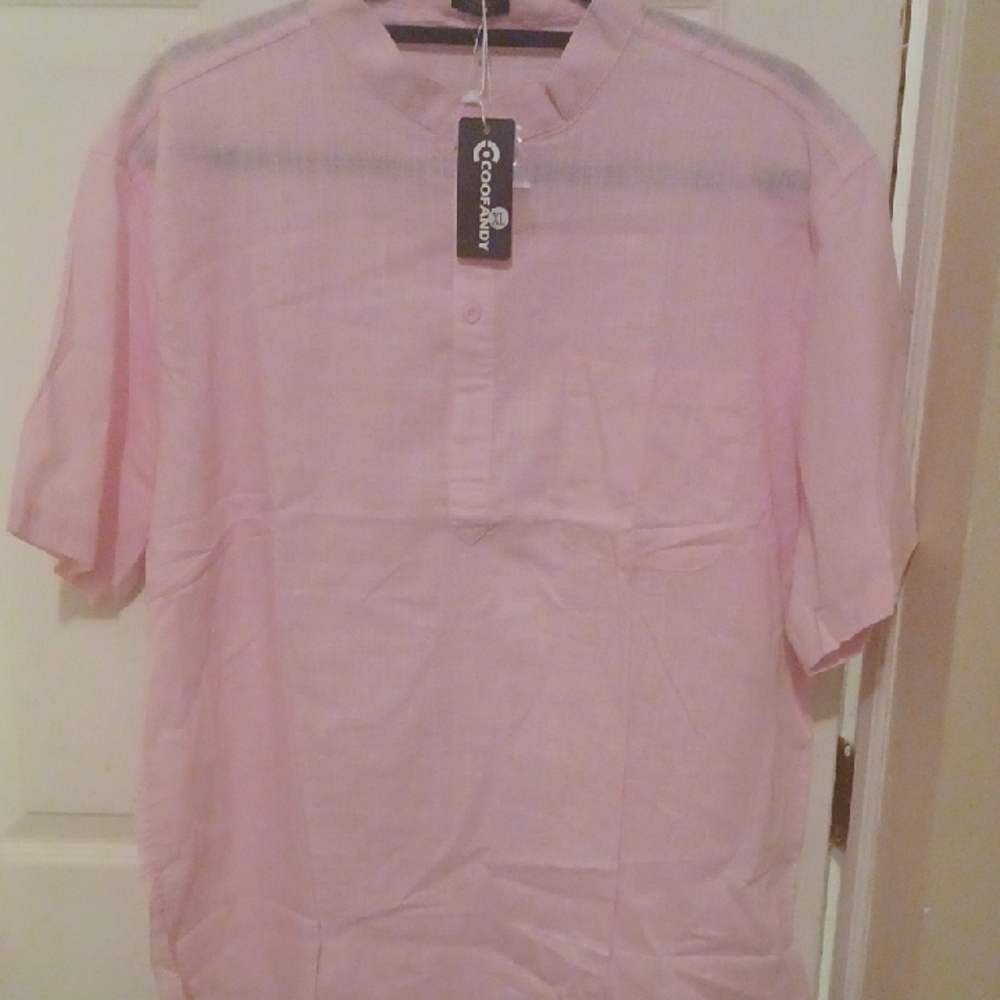 Coofandy Linen Look Soft Pink Button Down Shirt